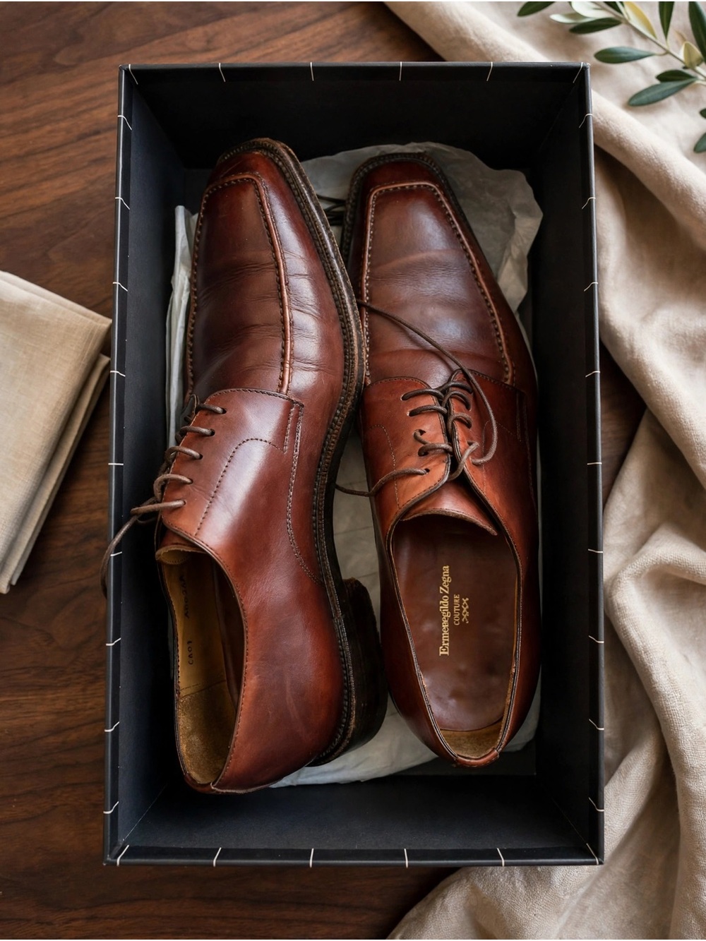 Ermenegildo Zegna Couture XXX Brown Leather Derby Dress Shoes